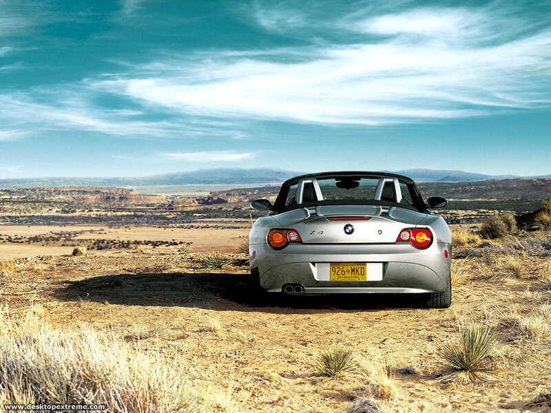 Silver BMW Z4 in desert landscape