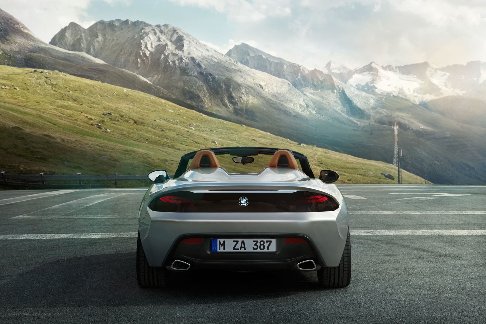Silver BMW Z4 in mountains