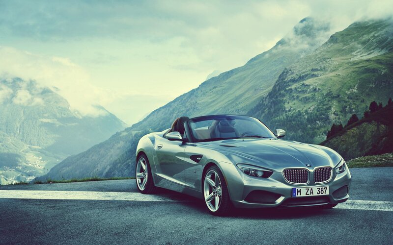 Silver BMW Z4 on a mountain road