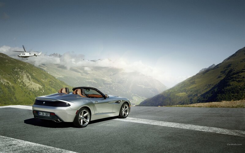 Silver BMW Z4 Roadster in mountains