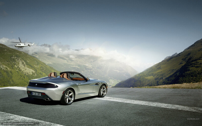 Silver BMW Z4 Roadster in mountains
