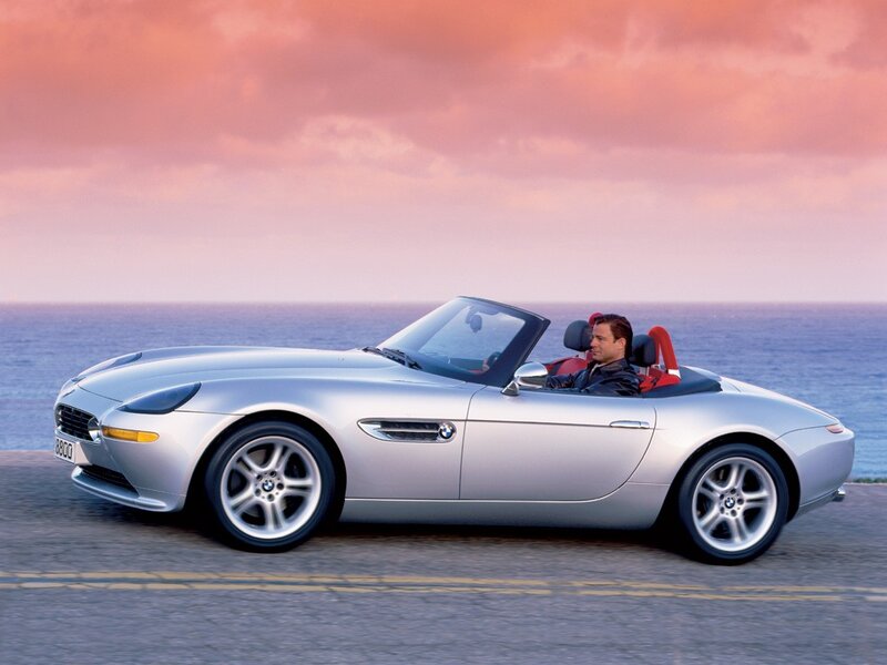 Silver BMW Z8 by the sea