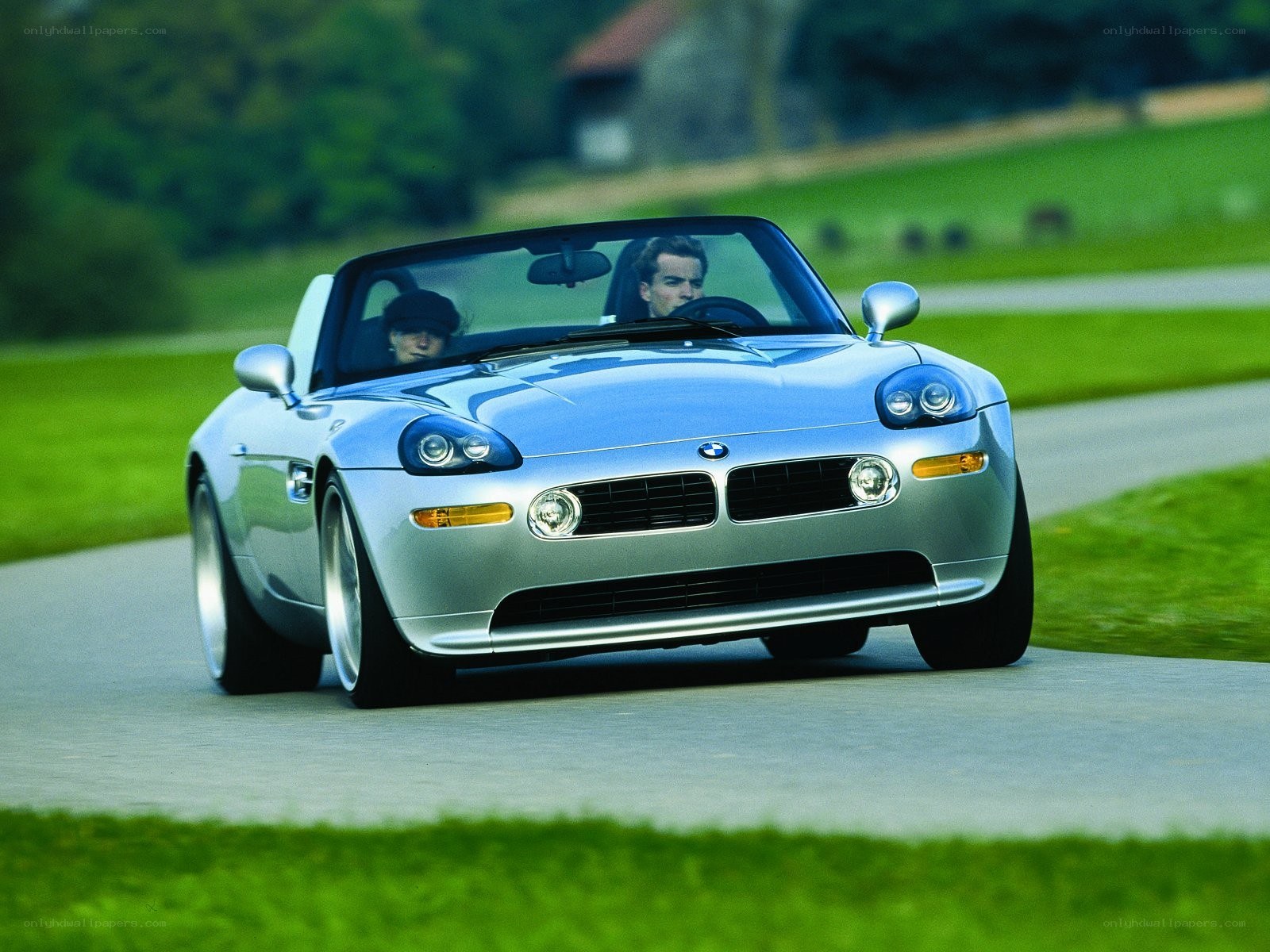 Silver BMW Z8 convertible driving
