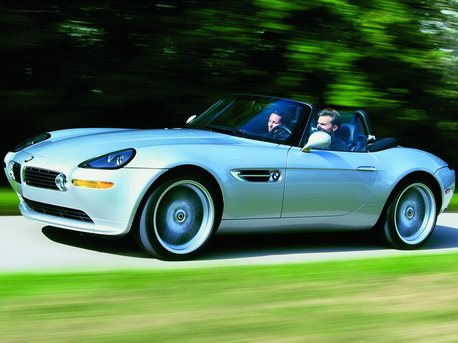 Silver BMW Z8 convertible in motion