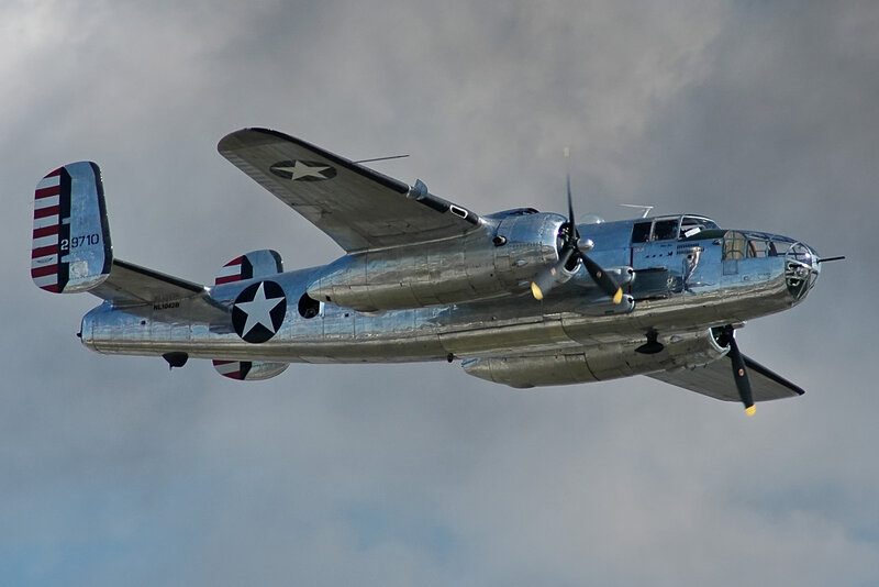Silver Bomber Aircraft — Gray, Dramatic, Photograph