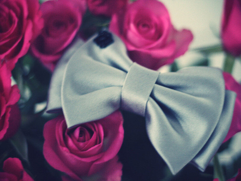 Silver Bow Tie with Roses