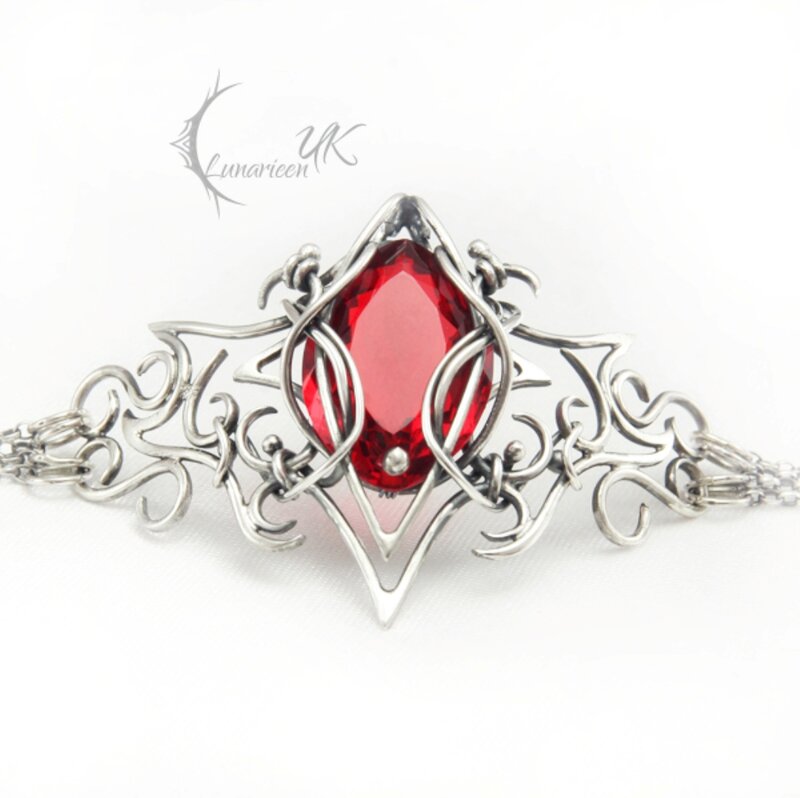 Silver Bracelet with Red Gem