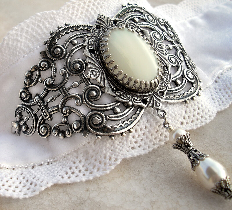 Silver Brooch with Pearl