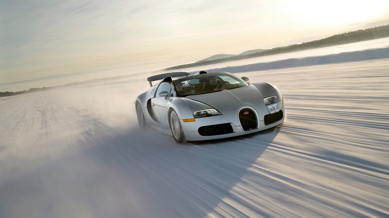 Silver Bugatti on Snow
