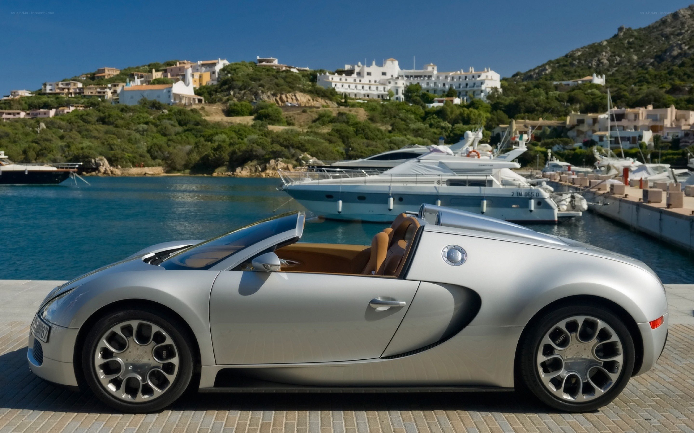 Silver Bugatti Veyron at marina