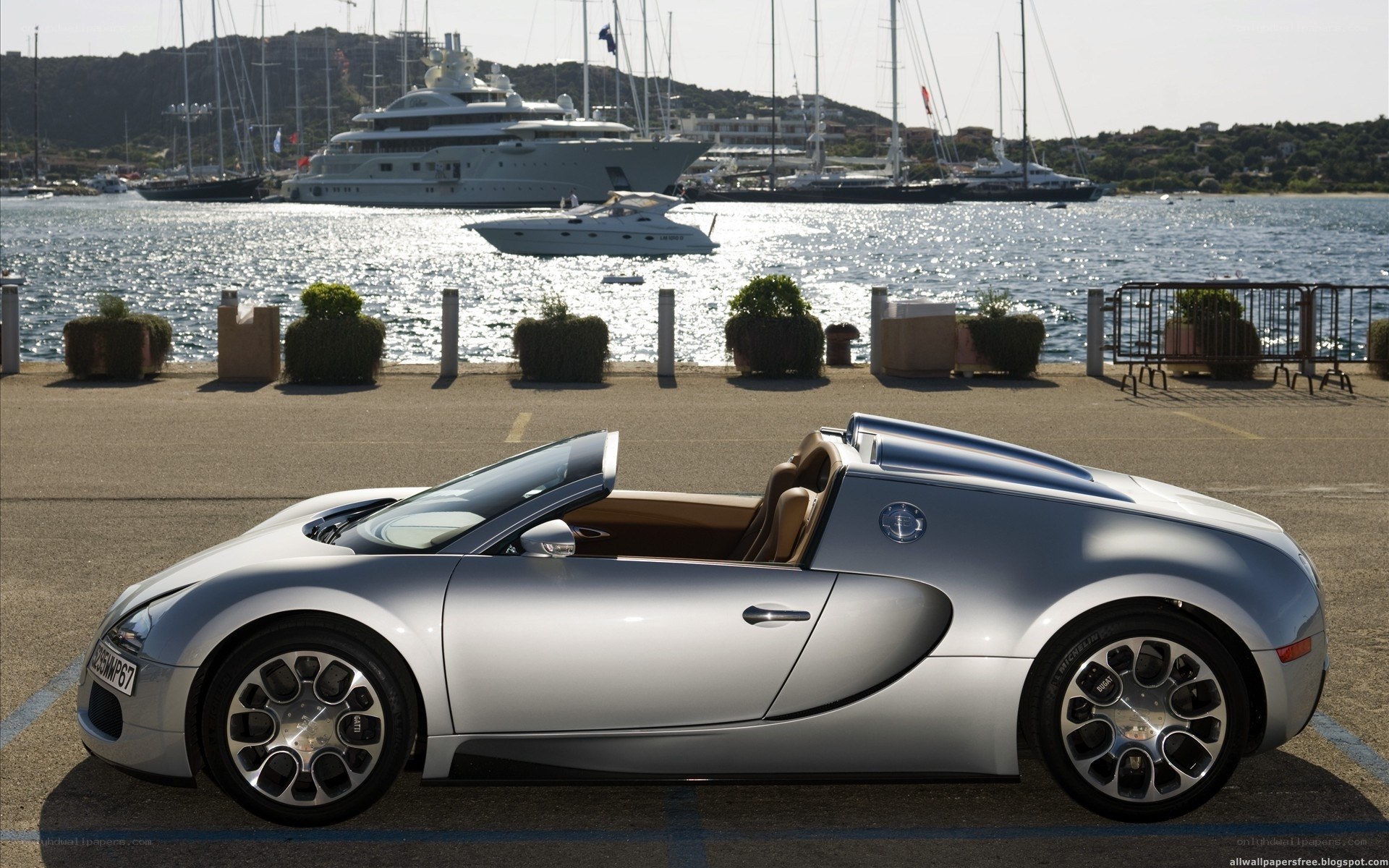 Silver Bugatti Veyron at marina