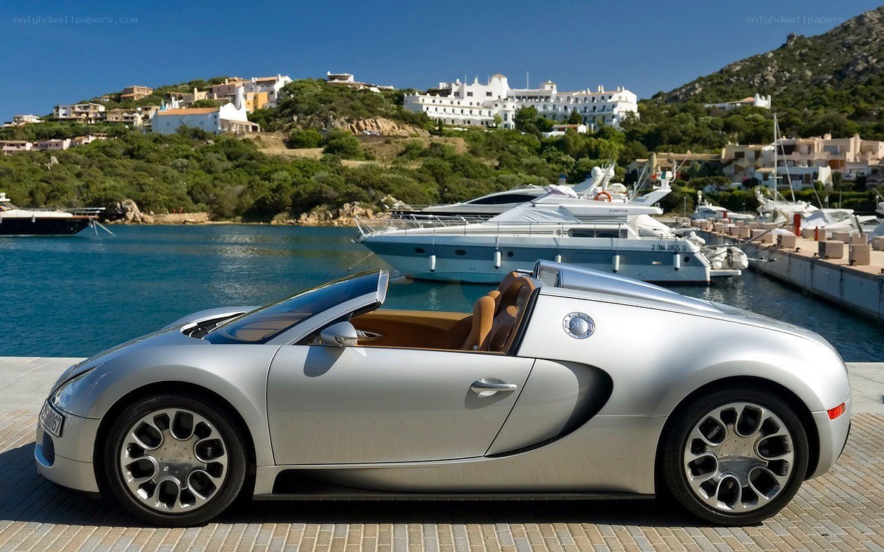 Silver Bugatti Veyron at marina