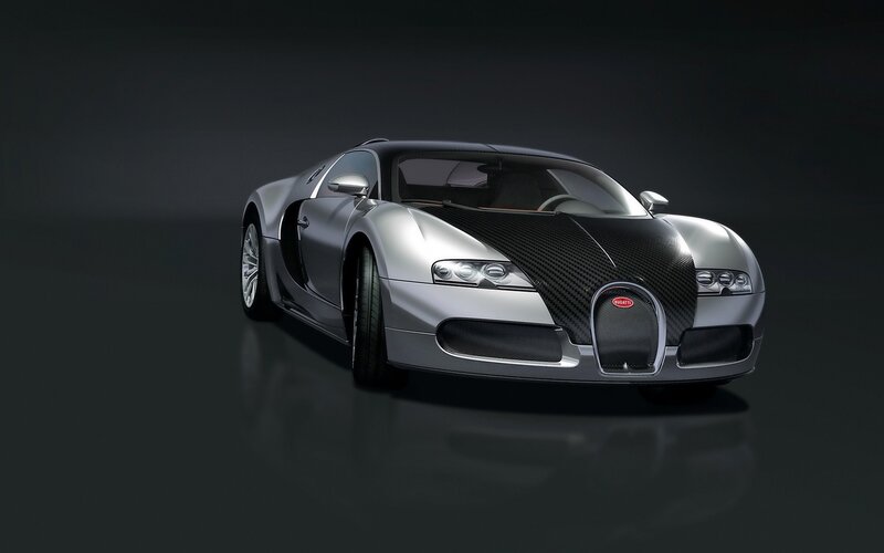 Silver Bugatti Veyron — Dramatic, Photograph, Carbon Fiber, Headlights, Wheels, Black
