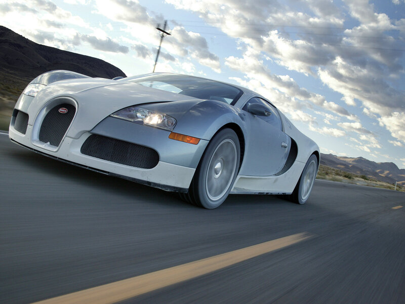 Silver Bugatti Veyron — Dynamic, Afternoon, Photograph, Car, Road, Mountains, Gray