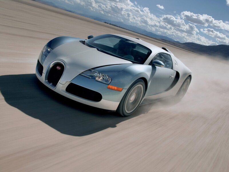 Silver Bugatti Veyron — Dynamic, Afternoon, Photograph, Desert