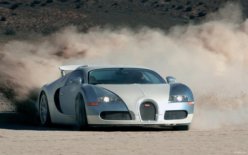 Silver Bugatti Veyron — Dynamic, Afternoon, Photograph, Dust, Desert, Car
