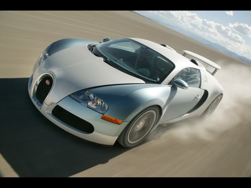 Silver Bugatti Veyron — Dynamic, Afternoon, Photograph, Dust, Desert