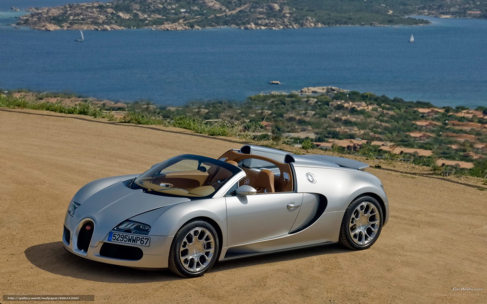 Silver Bugatti Veyron on coastal road