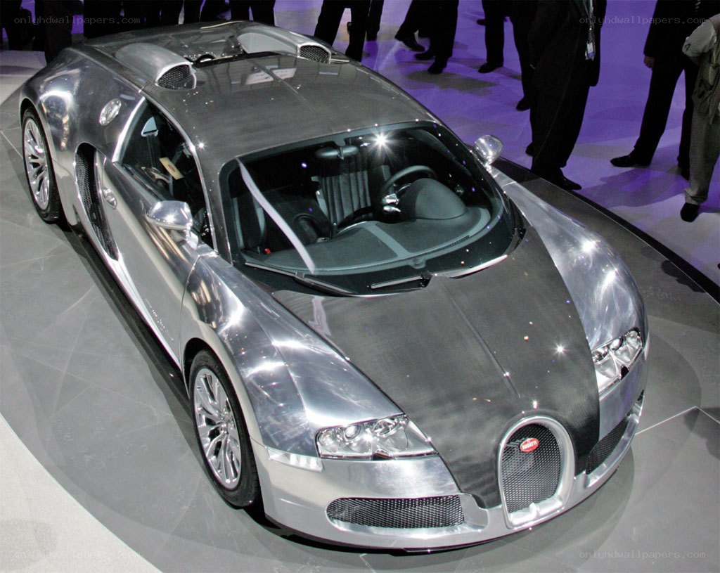 Silver Bugatti Veyron on display