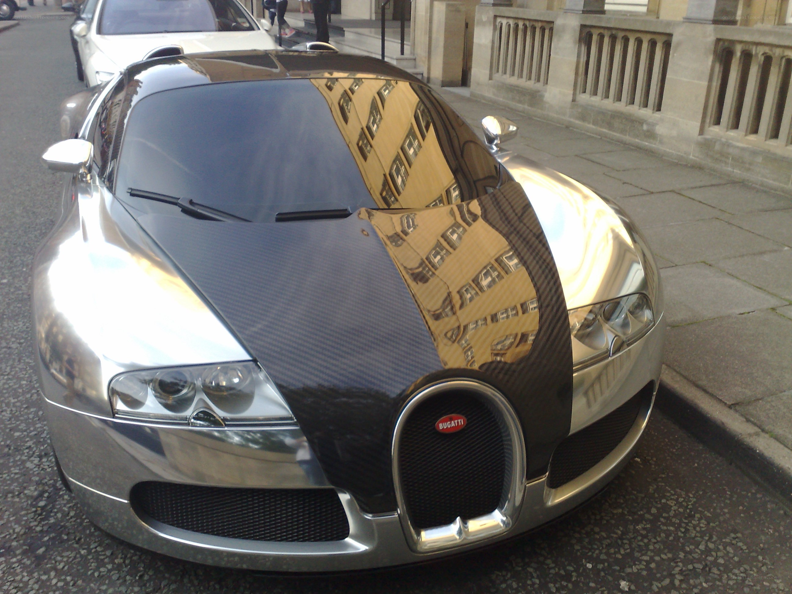 Silver Bugatti Veyron parked