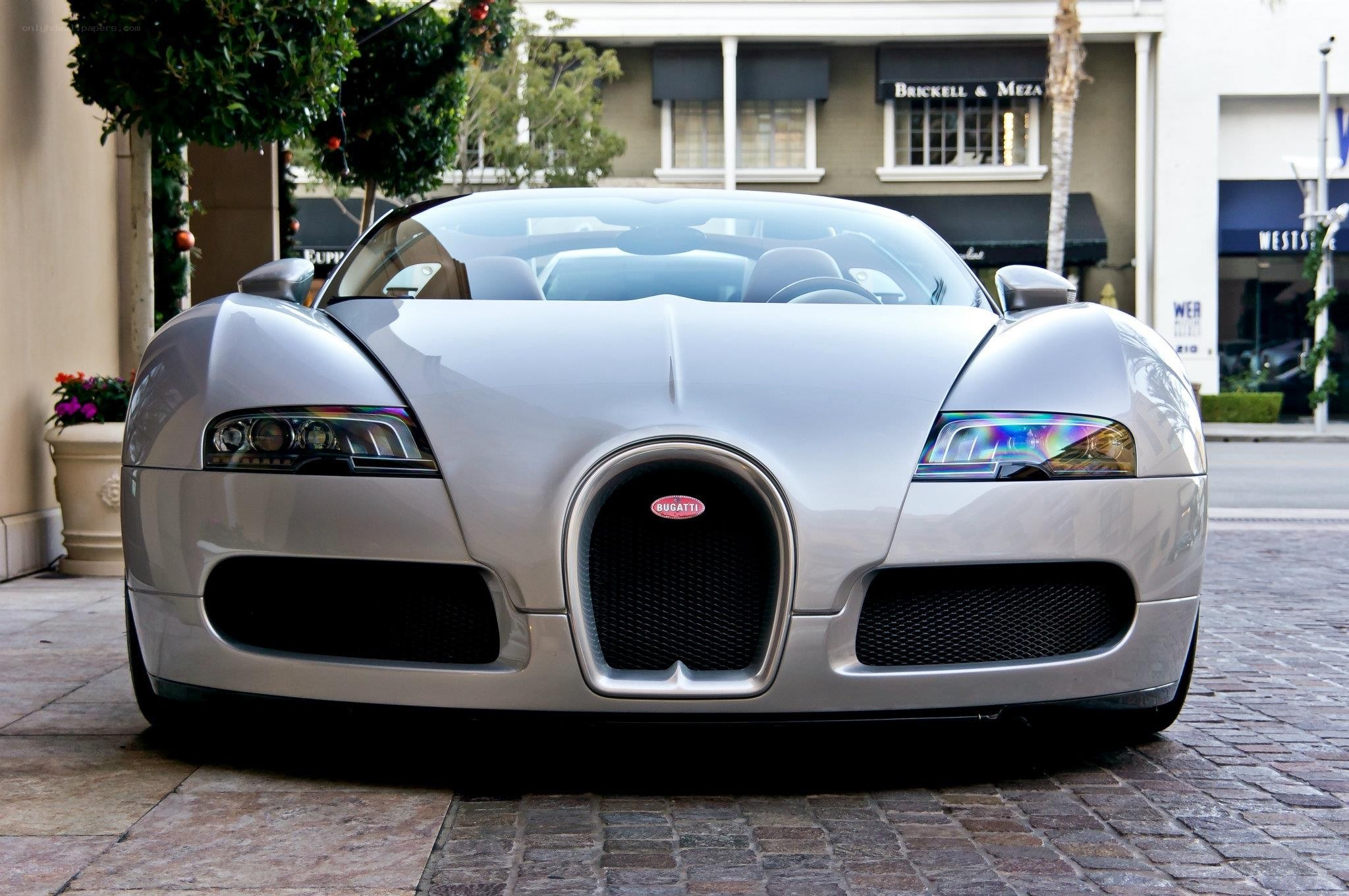 Silver Bugatti Veyron parked on street