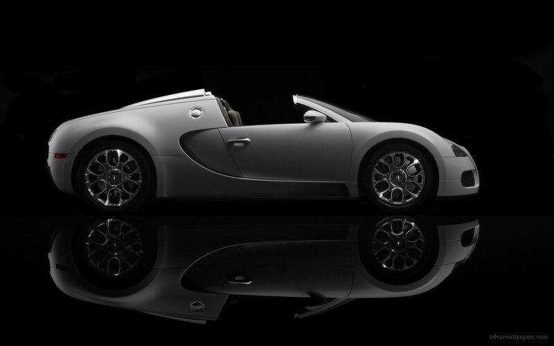 Silver Bugatti Veyron — White, Dramatic, Photograph, Car, Reflection, Black Background, Black