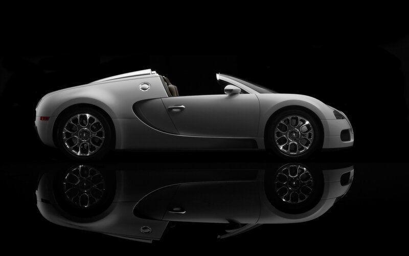 Silver Bugatti Veyron — White, Dramatic, Photograph, Car, Reflection, Black Background