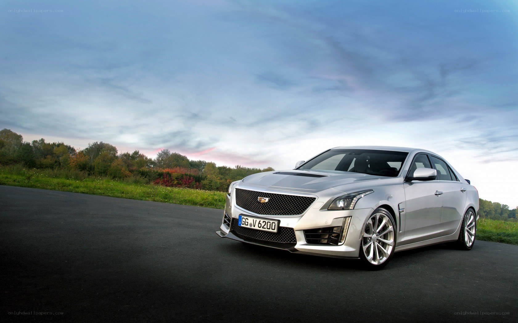Silver Cadillac CTS-V on road