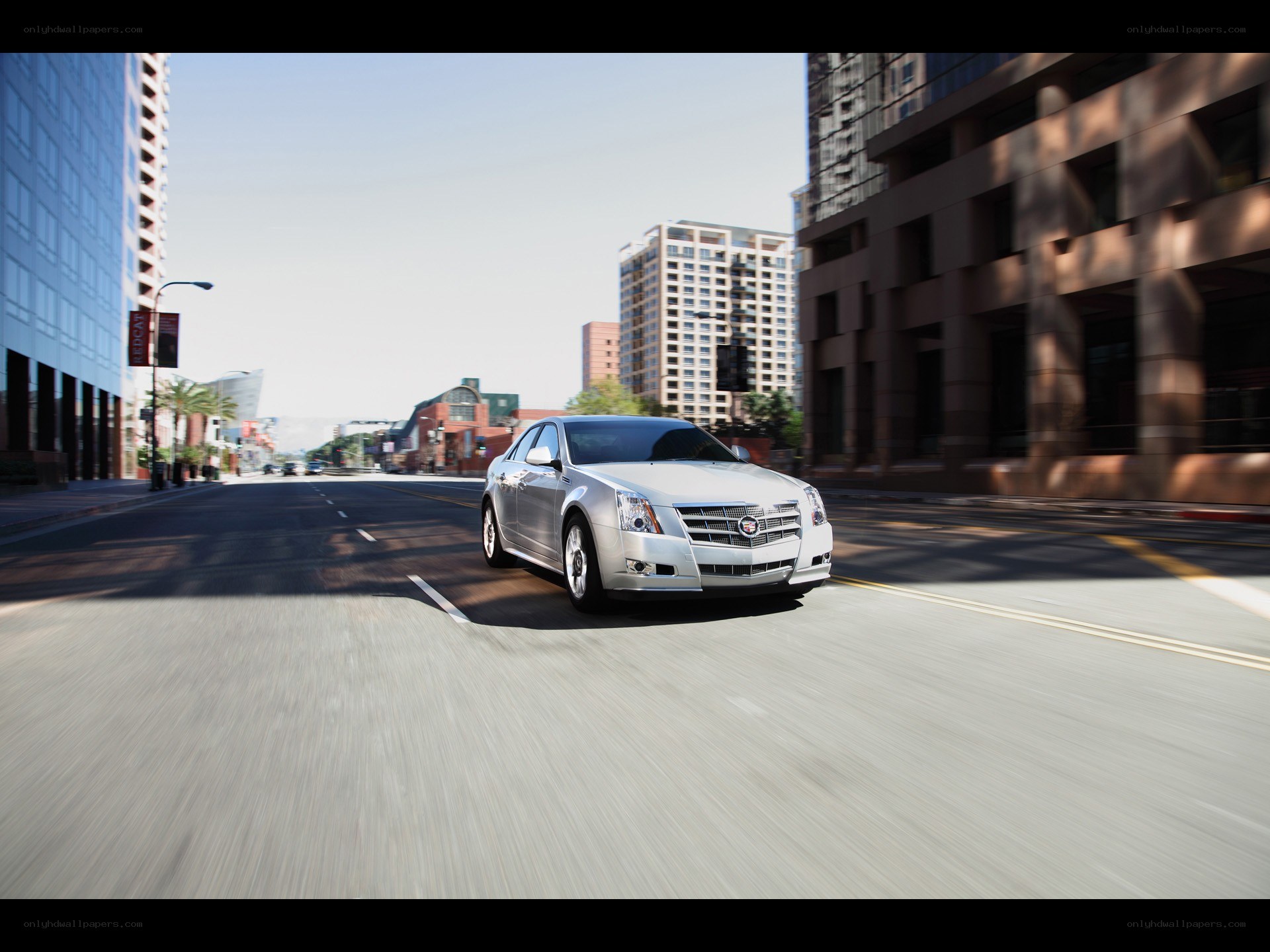 Silver Cadillac driving in city