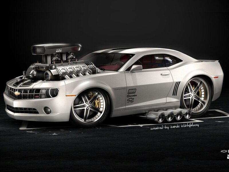 Silver Camaro Car — Dramatic, Digital Art, Engine