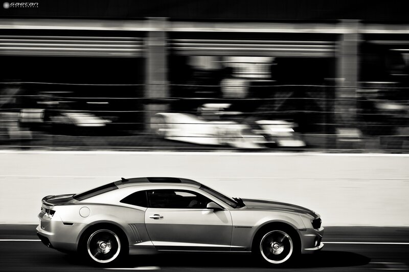 Silver Camaro on Track