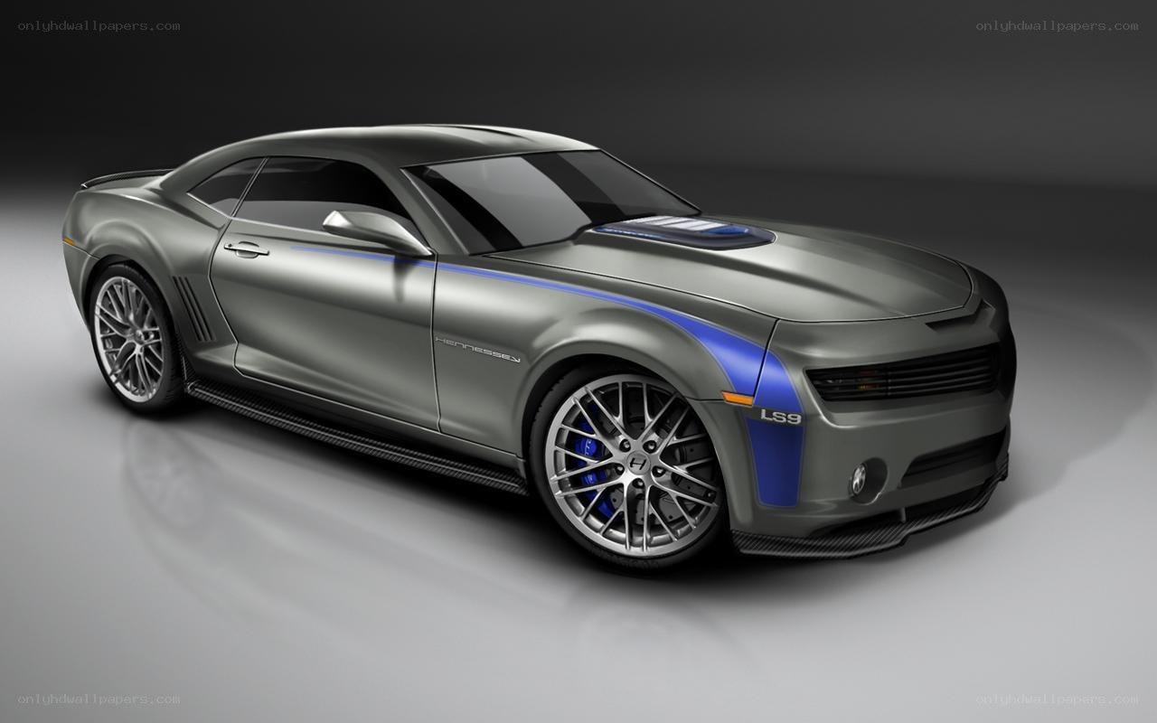 silver camaro with blue stripes