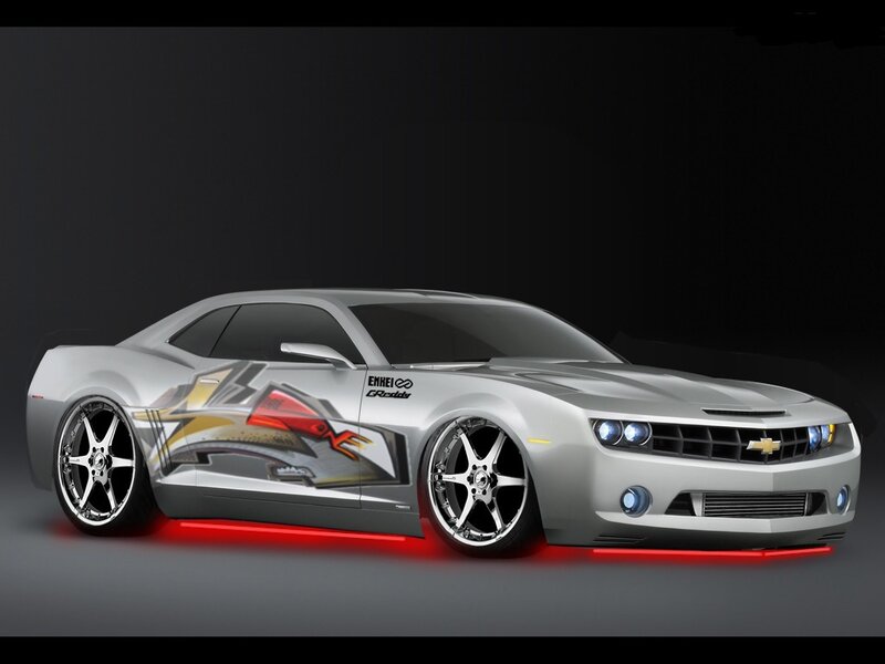 silver camaro with custom graphics