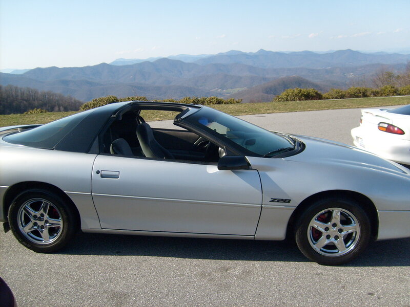Silver Camaro Z28 on a mountain overlook
