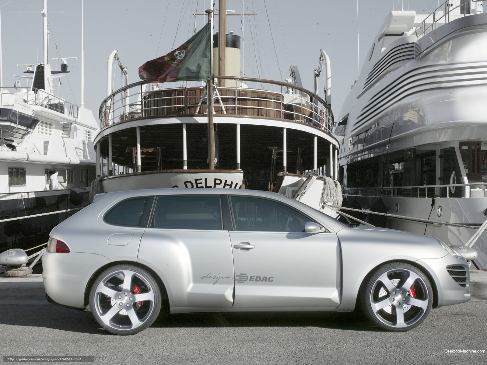 Silver car at marina