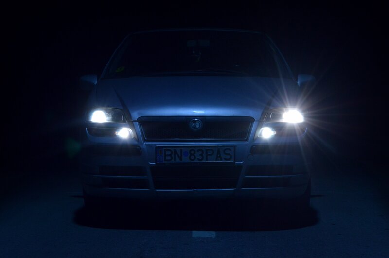 Silver Car at Night — Blue