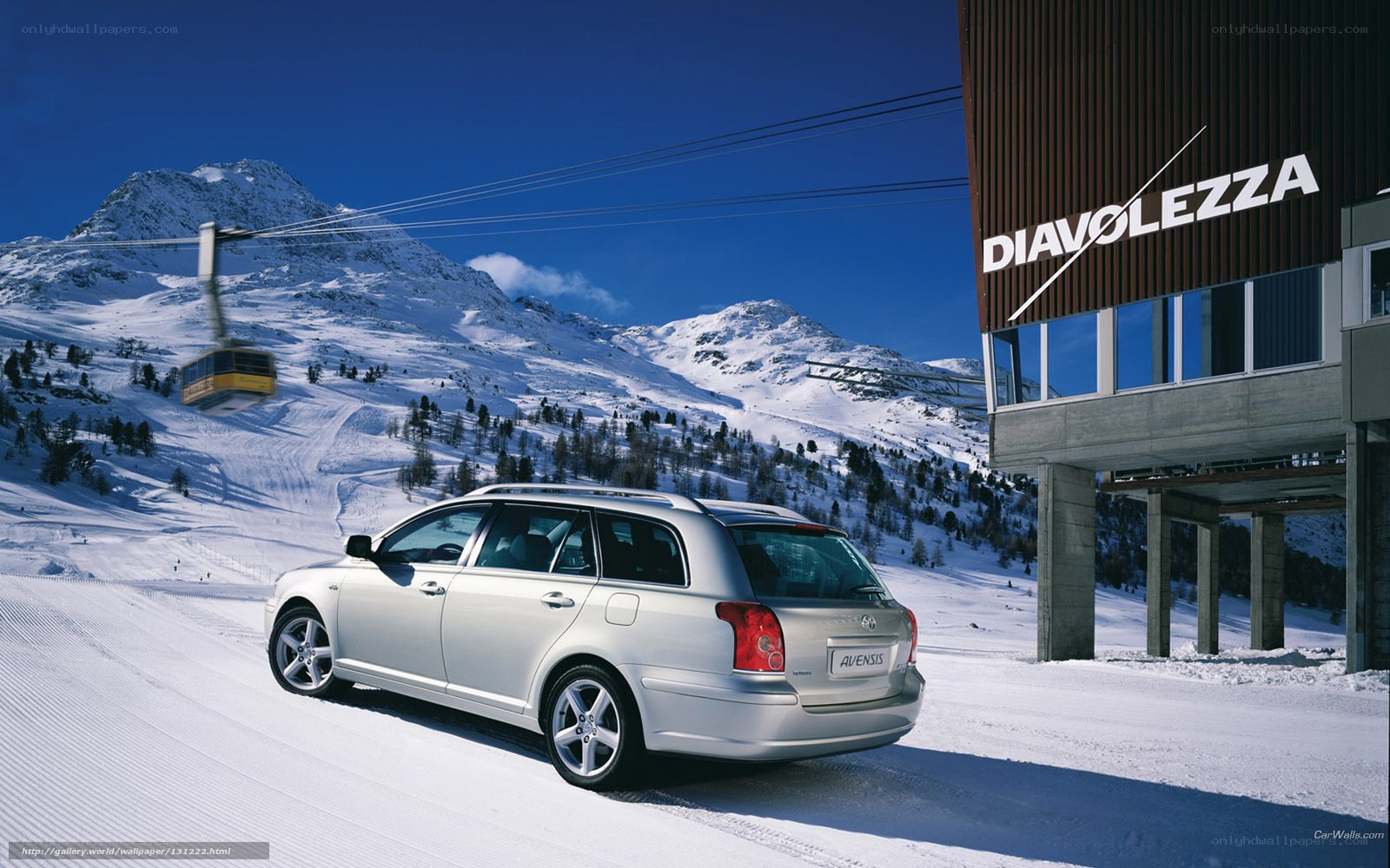 Silver car at ski resort