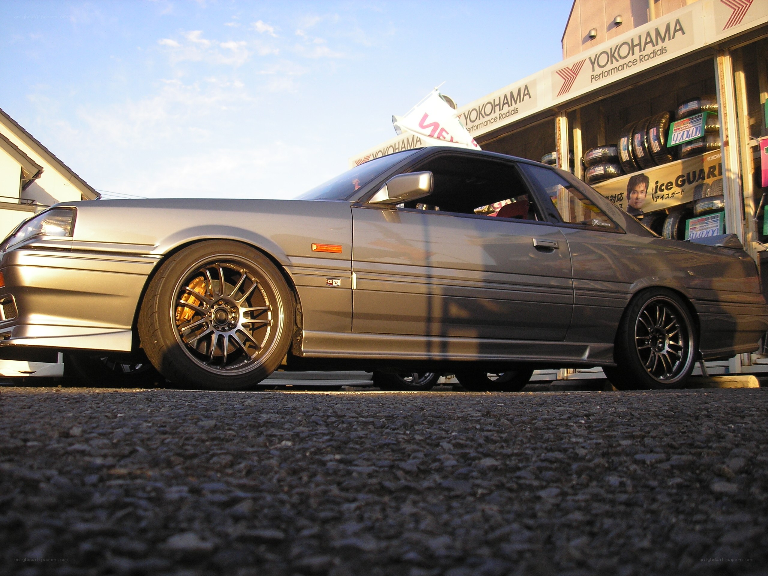 silver car at tire shop