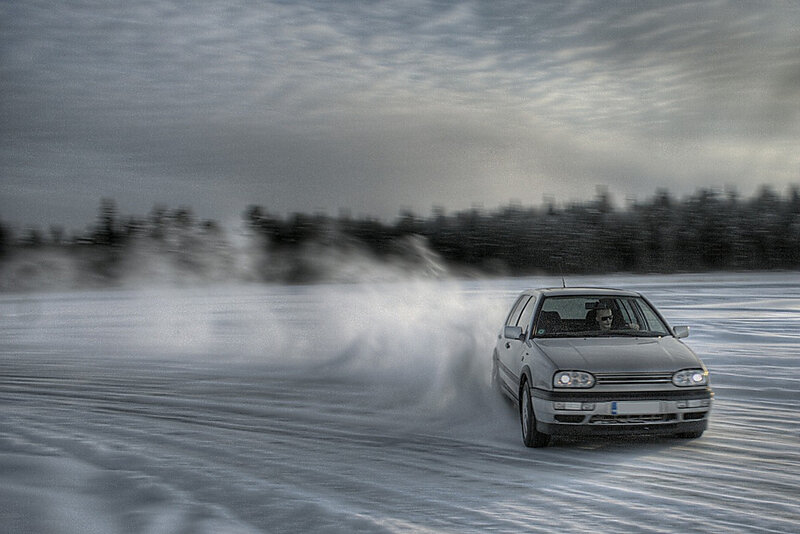 Silver Car Drifting