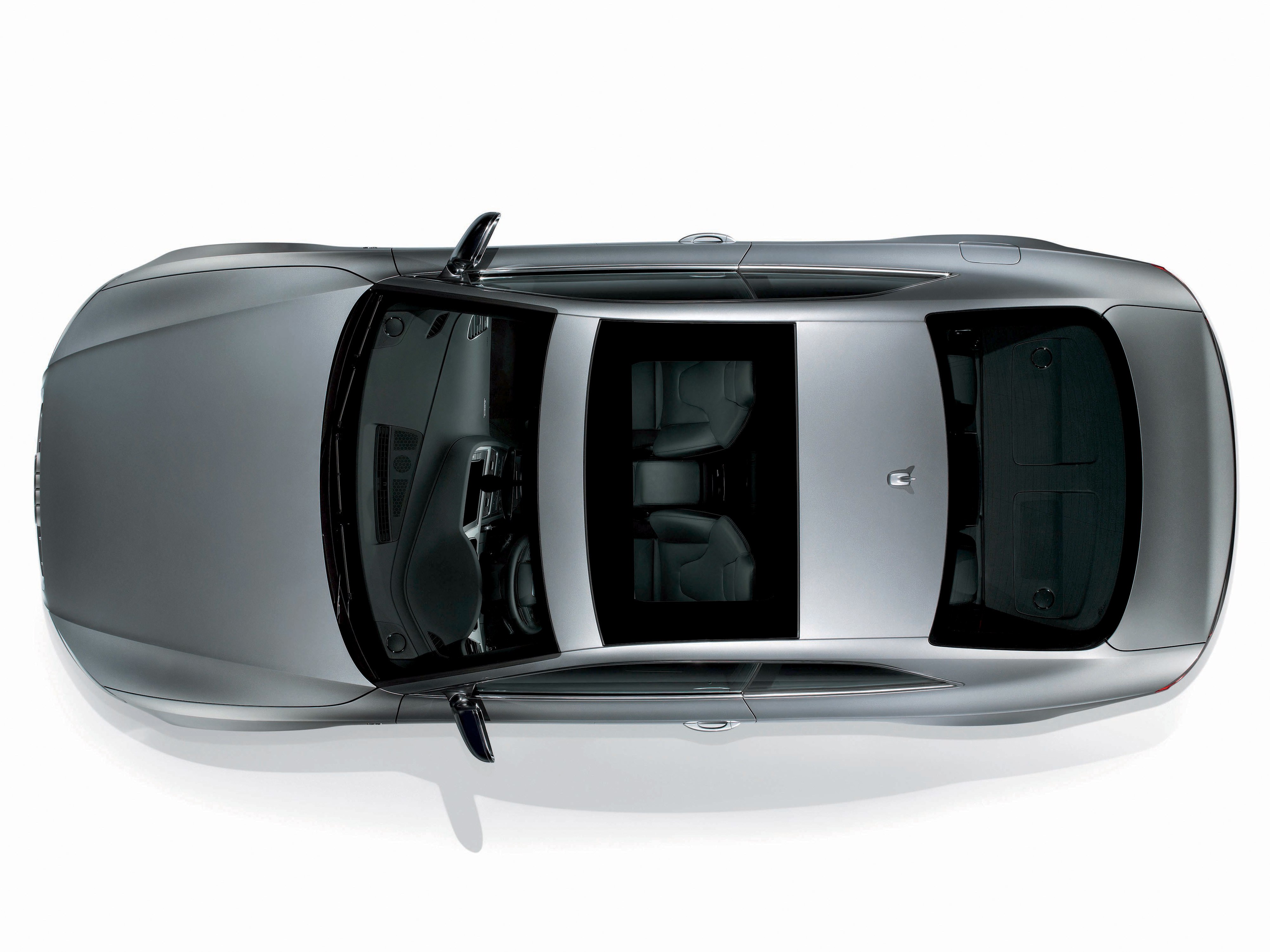 silver car from top view