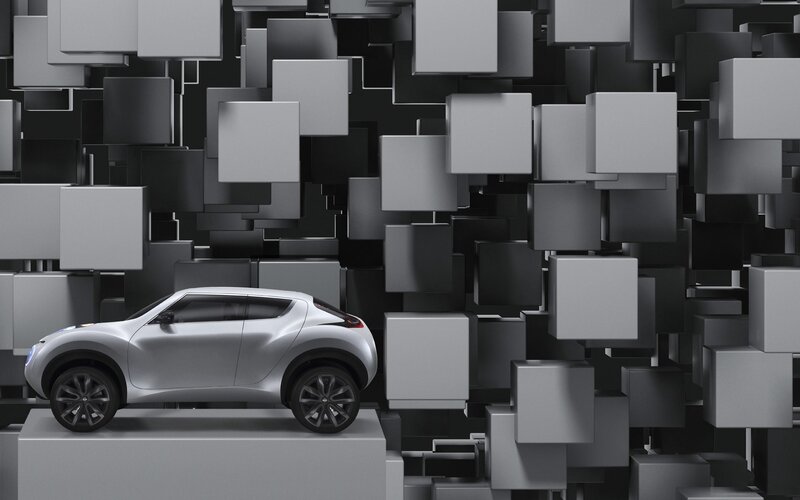 Silver car in cube art