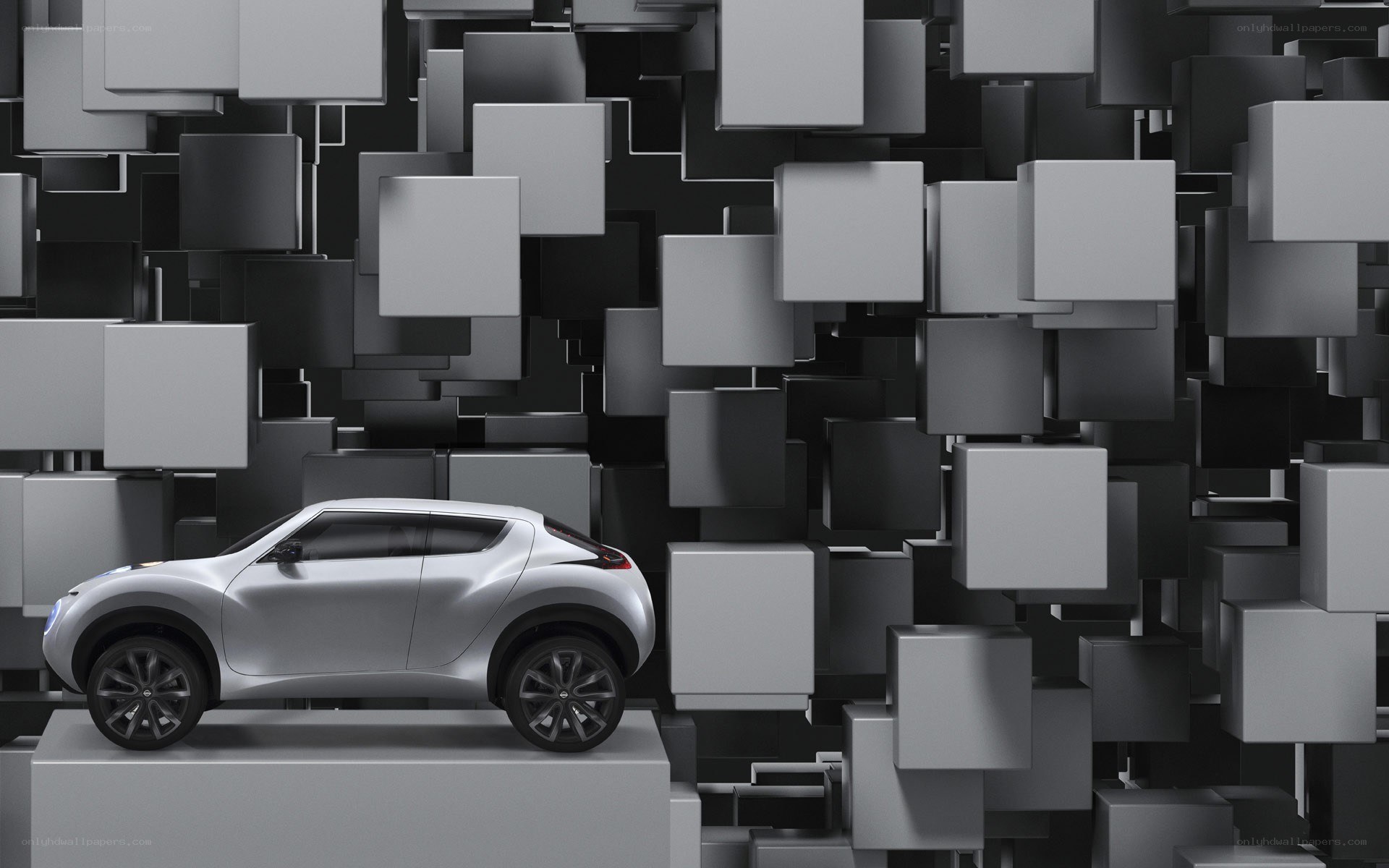 Silver car in cube art