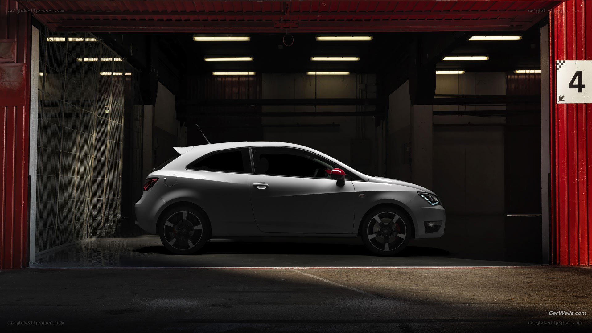 Silver car in garage