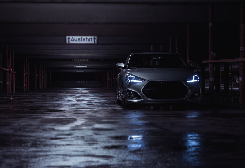 Silver Car in Garage — Black