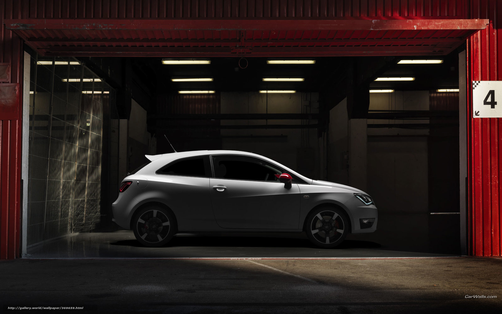 silver car in garage