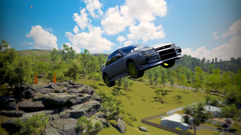 Silver Car in Mid-air