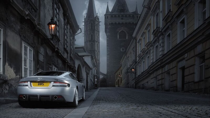 Silver car in old European street