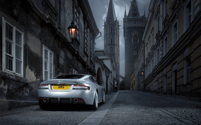 Silver car in old European street