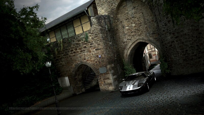Silver car in old town alley