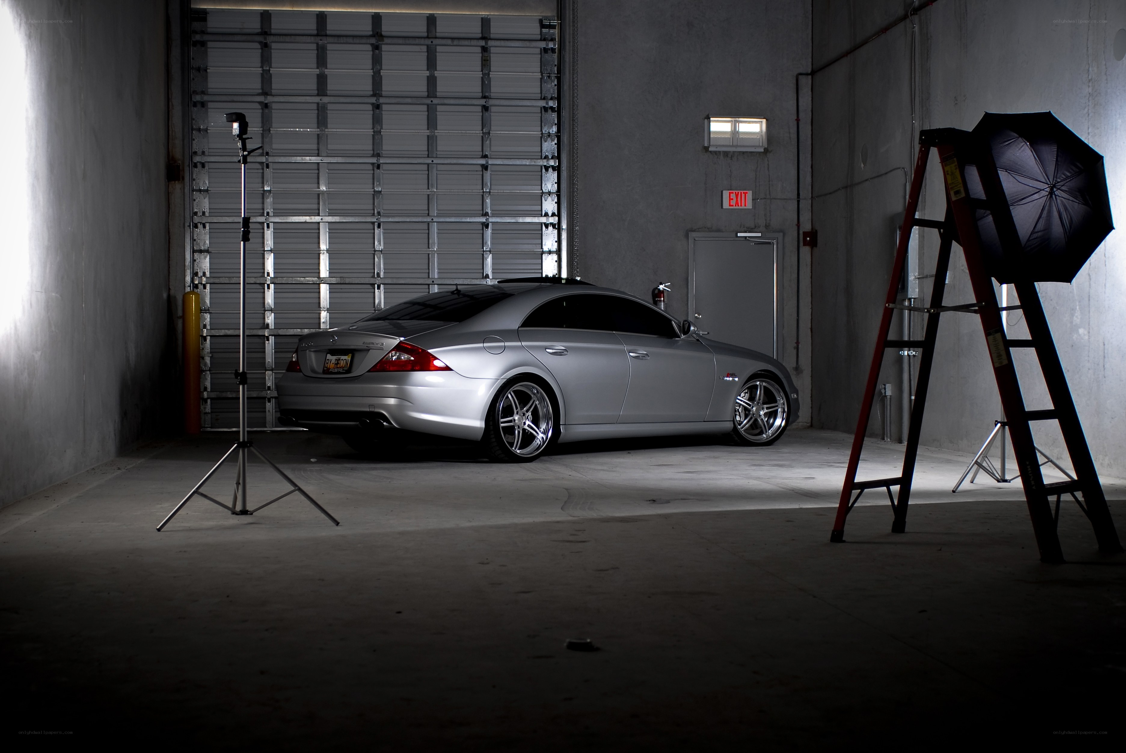 Silver car in photo studio